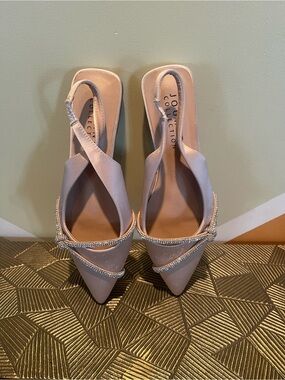 New, Journee Collection Blush Pink Pointed Slingback Mules with Crystal Straps